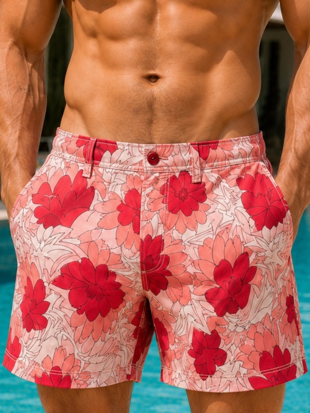 Trina Turk Mr Turk Floral Lined Board Shorts Men’s Size 38 Pink Red Swim Trunks